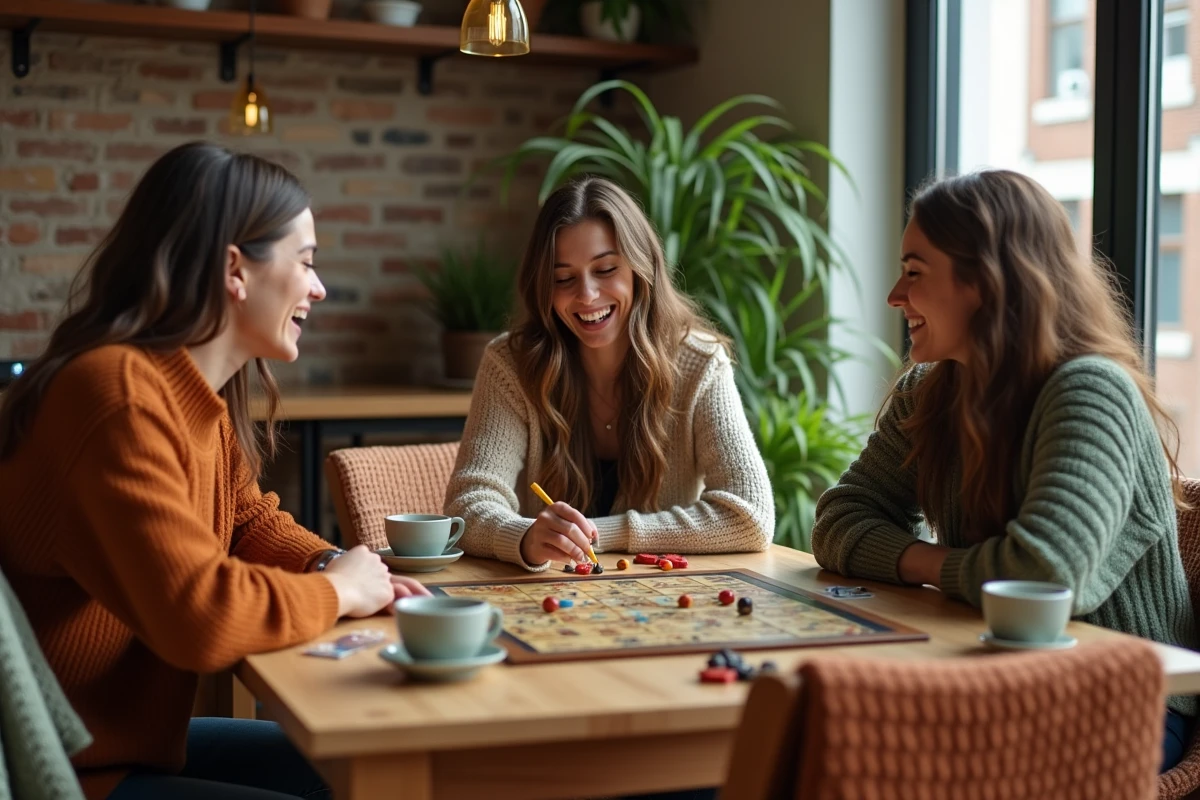 Groupe d'amis jouant à un jeu de société ensemble lors d'une soirée loisirs conviviale