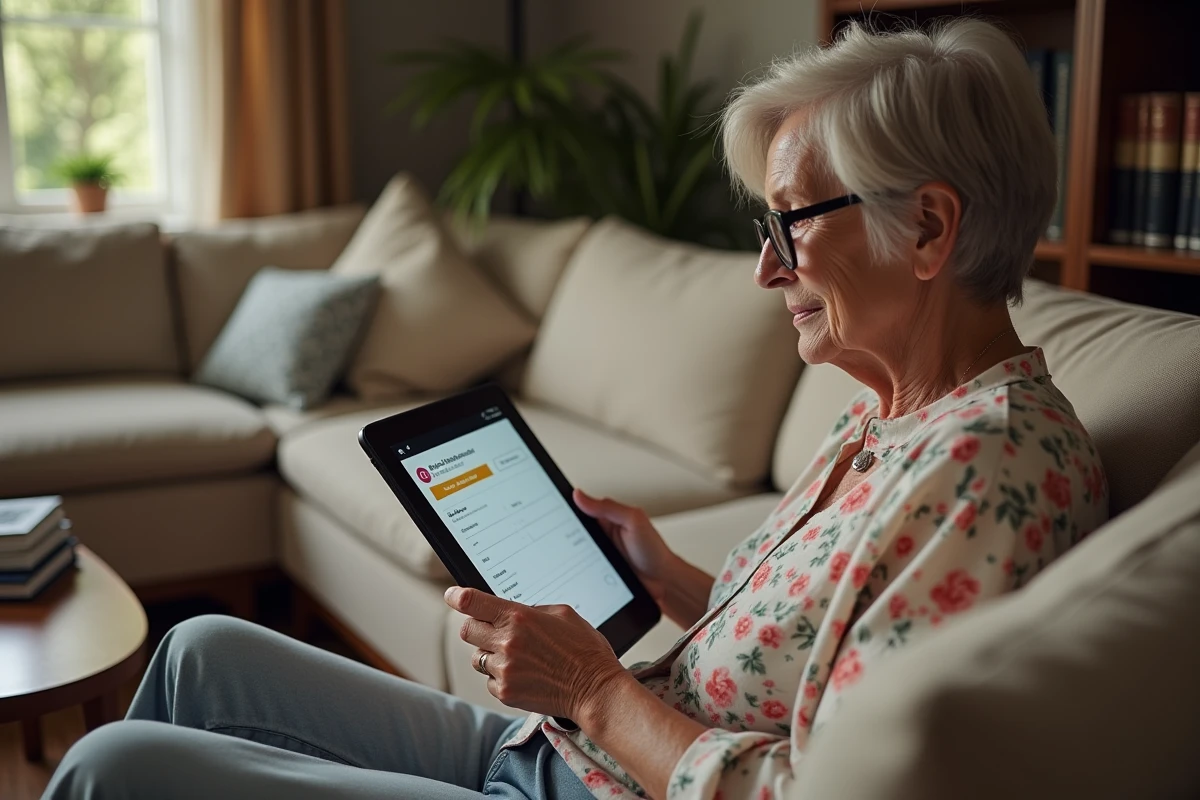 Femme senior cherchant son numéro de compte Livret A sur l'application mobile de La Banque Postale