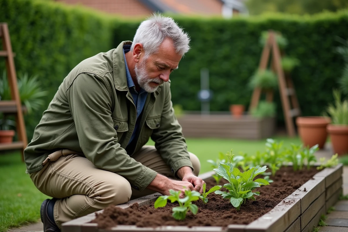 Homme pratiquant le jardinage dans son potager comme activité de loisir ressourçante